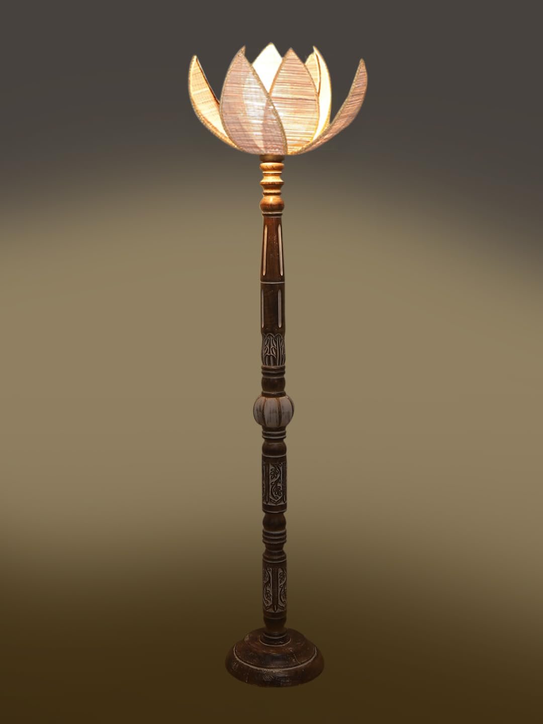 Beige Bamboo Lotus Wooden Floor lamp -54(12x56 Inches)