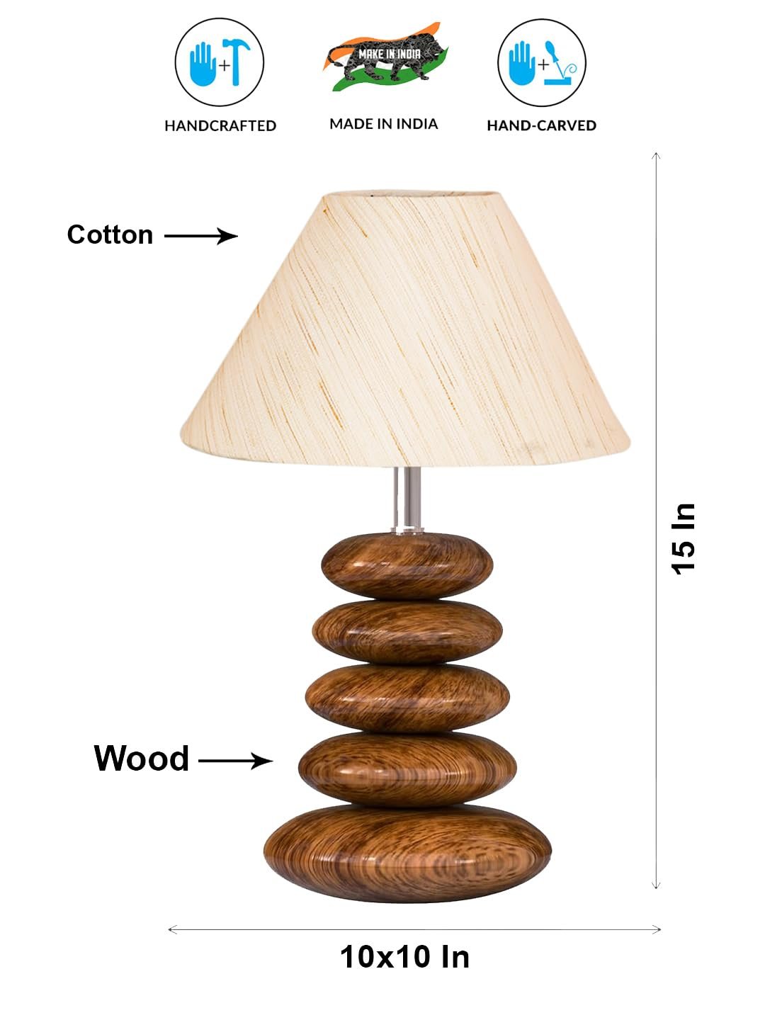 Upscale Table Lamp with Glass & Wooden Base | Elegant Night Light for Home & Room Decoration | Bedroom & Living Room Lighting | Multiple Designs - (offwhite)