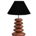 Upscale Table Lamp with Glass & Wooden Base | Elegant Night Light for Home & Room Decoration | Bedroom & Living Room Lighting | Multiple Designs – (Black)