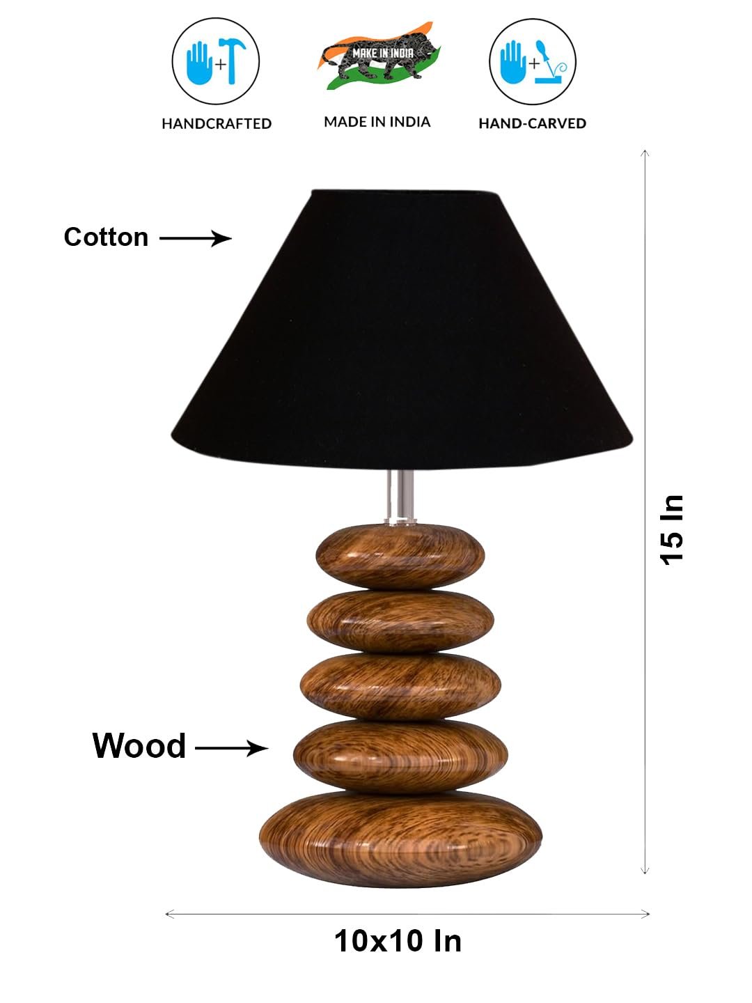 Upscale Table Lamp with Glass & Wooden Base | Elegant Night Light for Home & Room Decoration | Bedroom & Living Room Lighting | Multiple Designs - (Black)