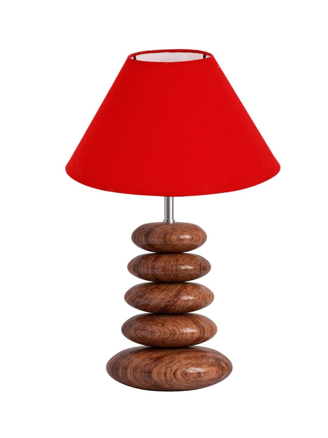 Upscale Table Lamp with Glass & Wooden Base | Elegant Night Light for Home & Room Decoration | Bedroom & Living Room Lighting | Multiple Designs - (Red)