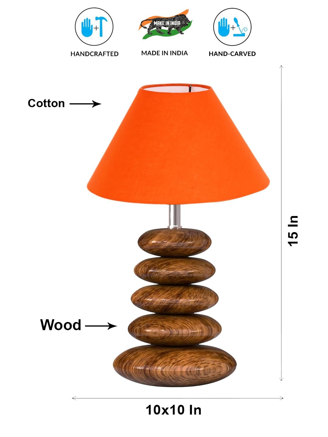 Upscale Table Lamp with Glass & Wooden Base | Elegant Night Light for Home & Room Decoration | Bedroom & Living Room Lighting | Multiple Designs - (Orange)