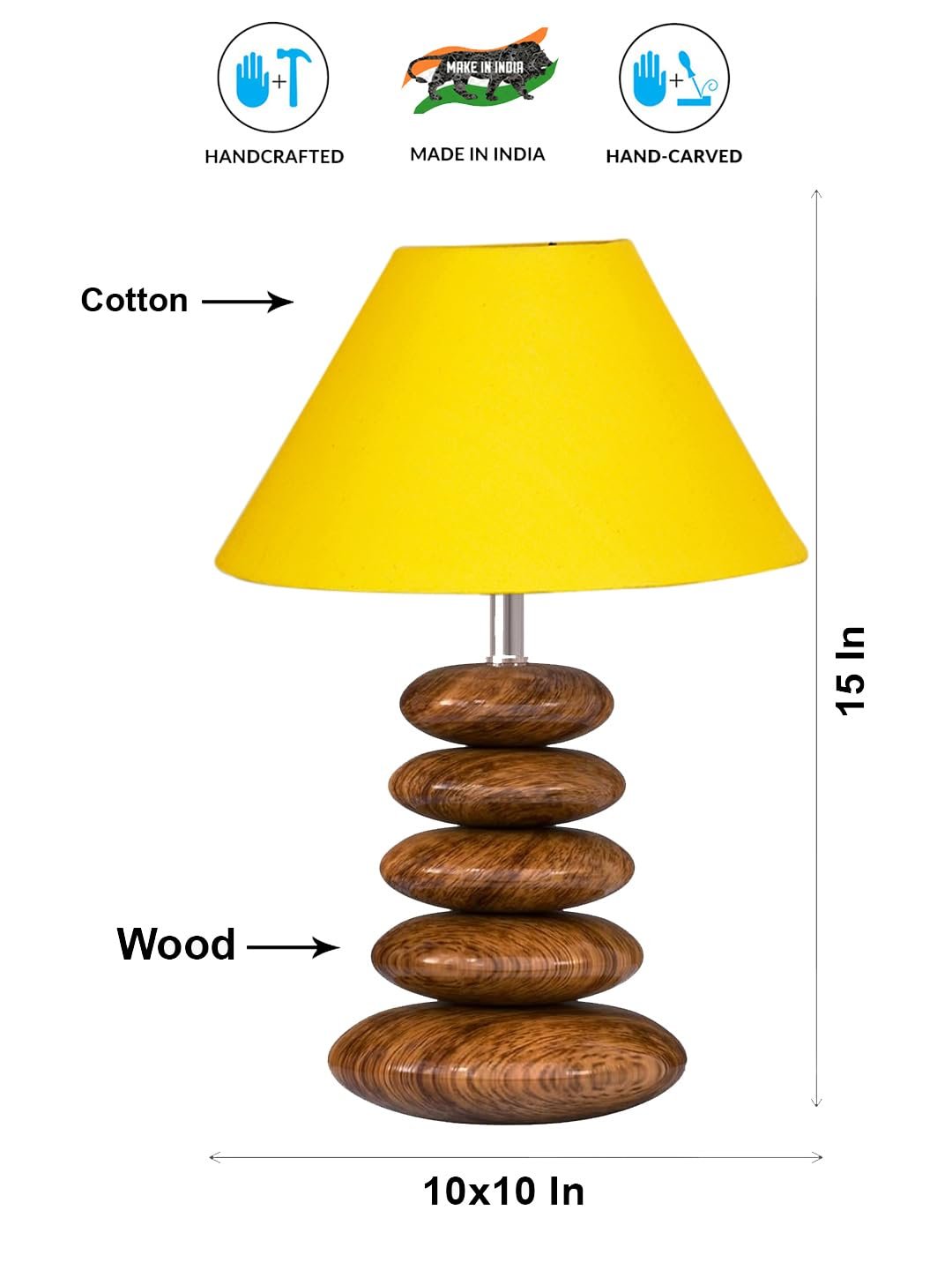 Upscale Table Lamp with Glass & Wooden Base | Elegant Night Light for Home & Room Decoration | Bedroom & Living Room Lighting | Multiple Designs - (Yellow)