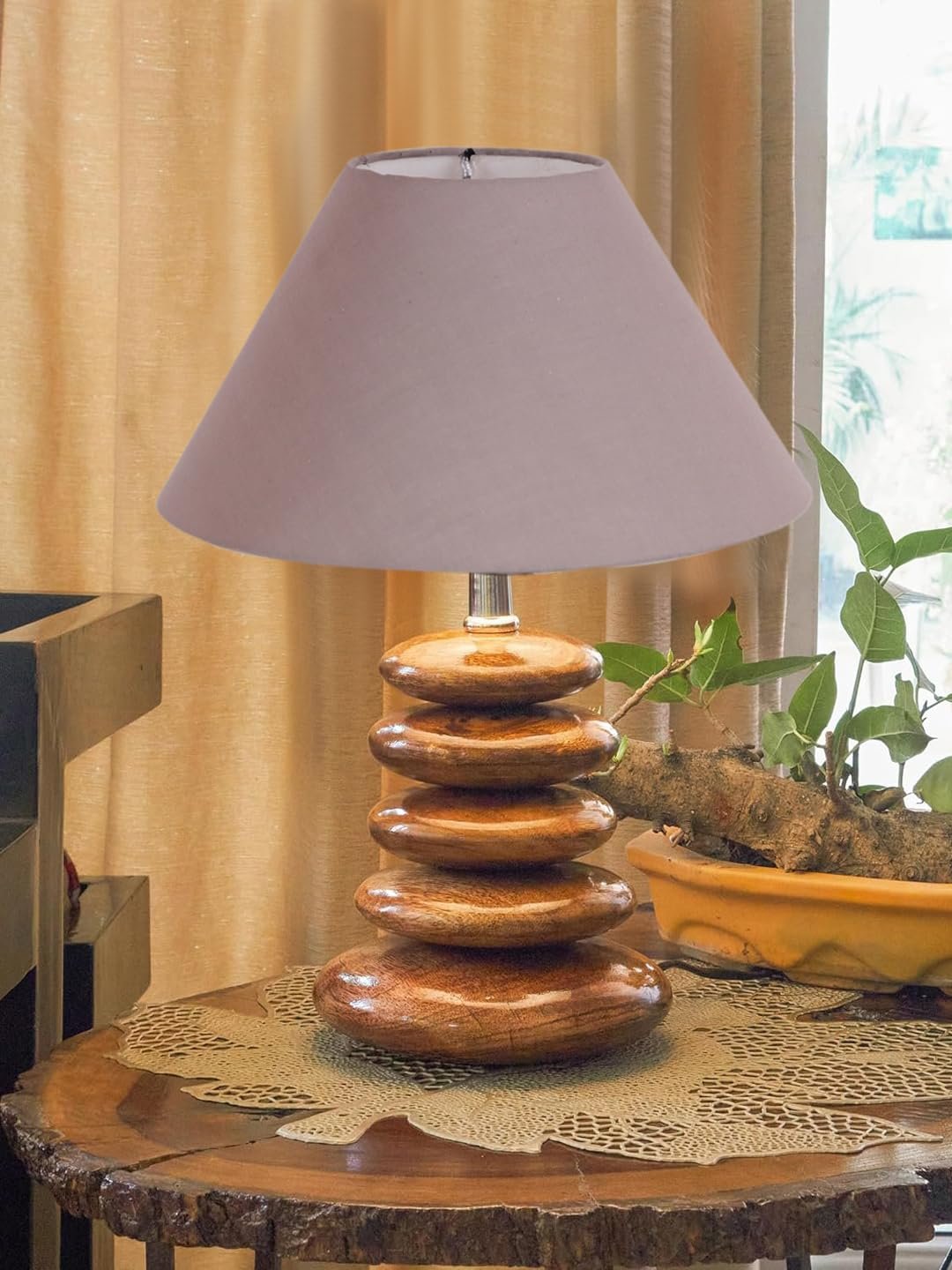 Upscale Table Lamp with Glass & Wooden Base | Elegant Night Light for Home & Room Decoration | Bedroom & Living Room Lighting | Multiple Designs - (Grey)