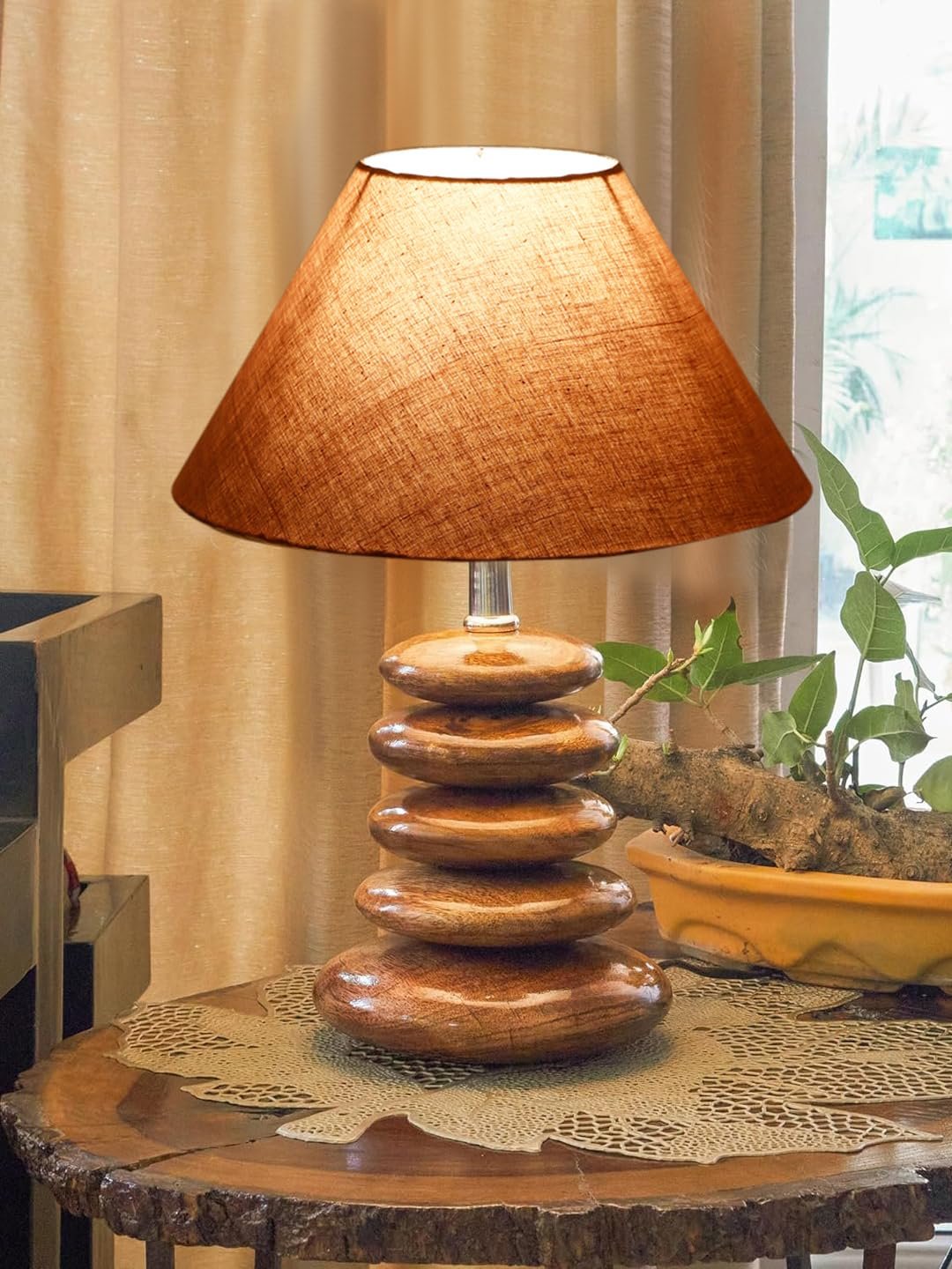 Upscale Table Lamp with Glass & Wooden Base | Elegant Night Light for Home & Room Decoration | Bedroom & Living Room Lighting | Multiple Designs - (Grey)