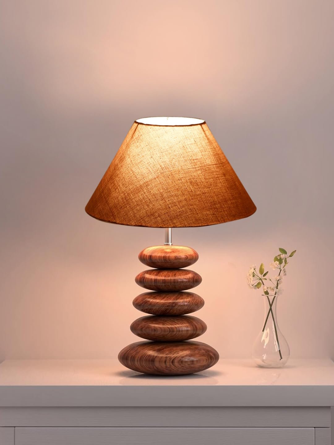 Upscale Table Lamp with Glass & Wooden Base | Elegant Night Light for Home & Room Decoration | Bedroom & Living Room Lighting | Multiple Designs - (Grey)