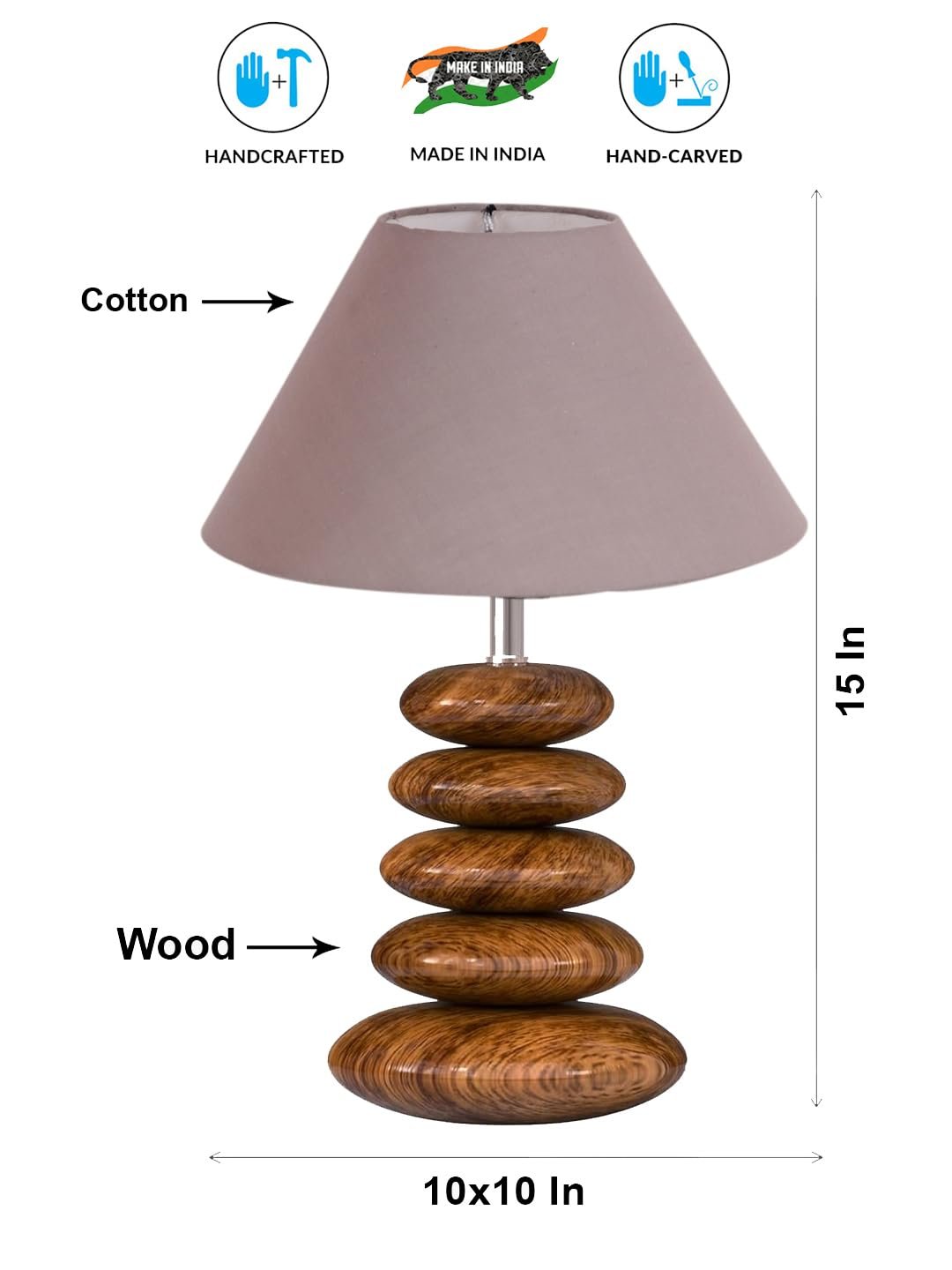 Upscale Table Lamp with Glass & Wooden Base | Elegant Night Light for Home & Room Decoration | Bedroom & Living Room Lighting | Multiple Designs - (Grey)