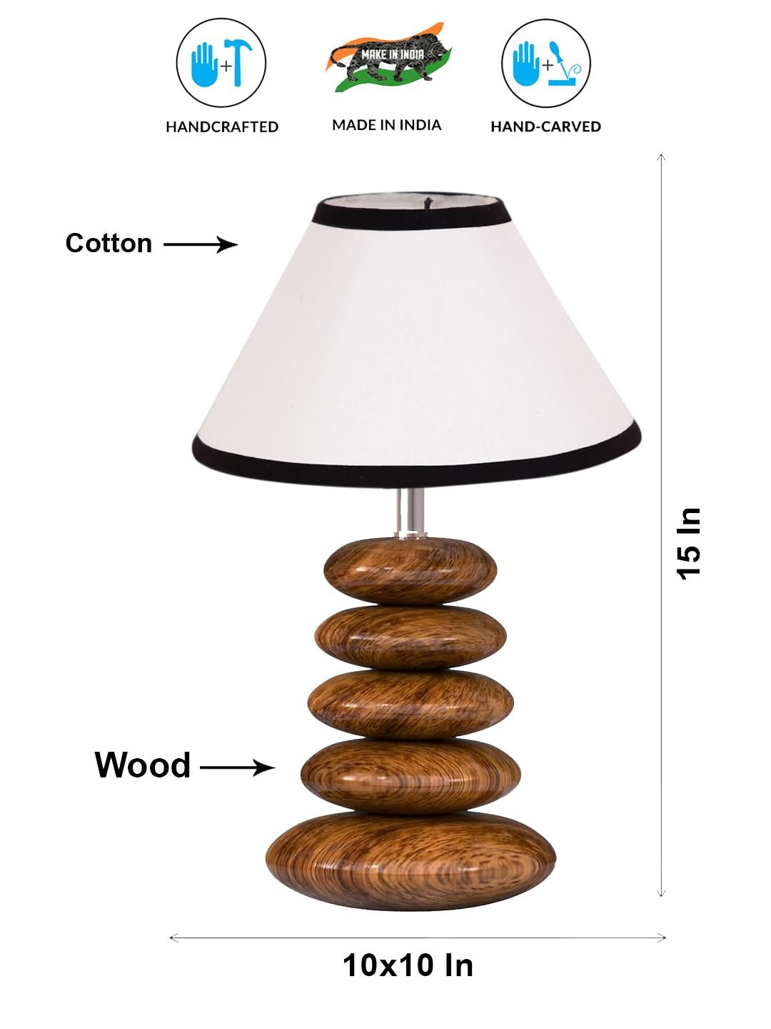 Upscale Table Lamp with Glass & Wooden Base | Elegant Night Light for Home & Room Decoration | Bedroom & Living Room Lighting | Multiple Designs - (White-Black)