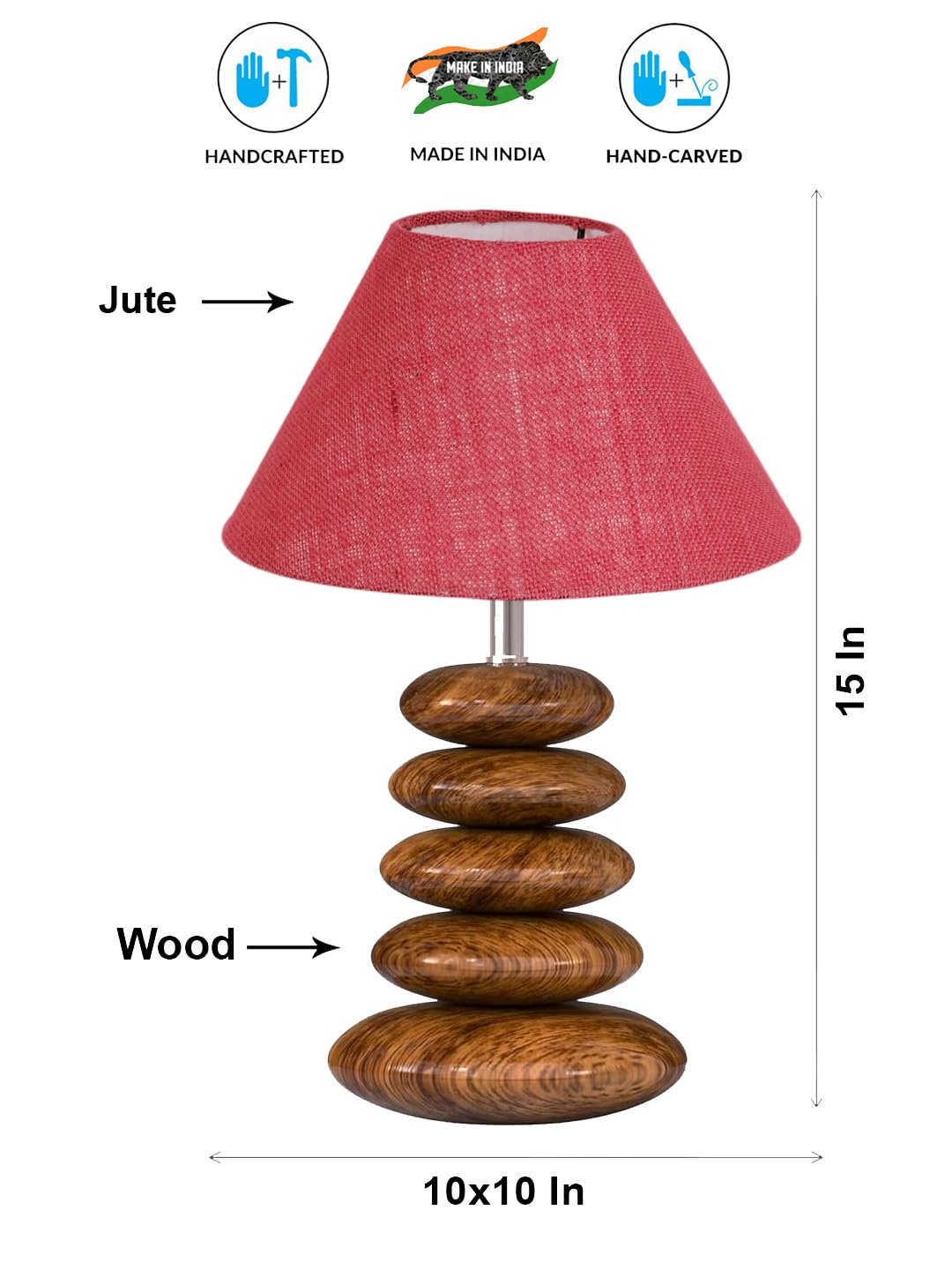 Upscale Table Lamp with Glass & Wooden Base | Elegant Night Light for Home & Room Decoration | Bedroom & Living Room Lighting | Multiple Designs - (Pink)