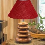 Upscale Table Lamp with Glass & Wooden Base | Elegant Night Light for Home & Room Decoration | Bedroom & Living Room Lighting | Multiple Designs – (Maroon)