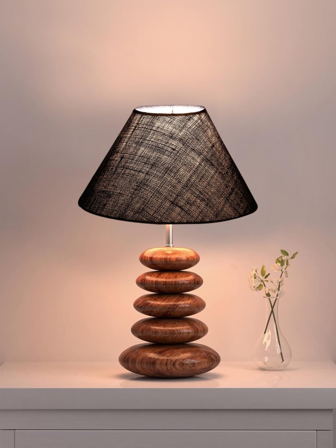 Upscale Table Lamp with Glass & Wooden Base | Elegant Night Light for Home & Room Decoration | Bedroom & Living Room Lighting | Multiple Designs - (Blue)