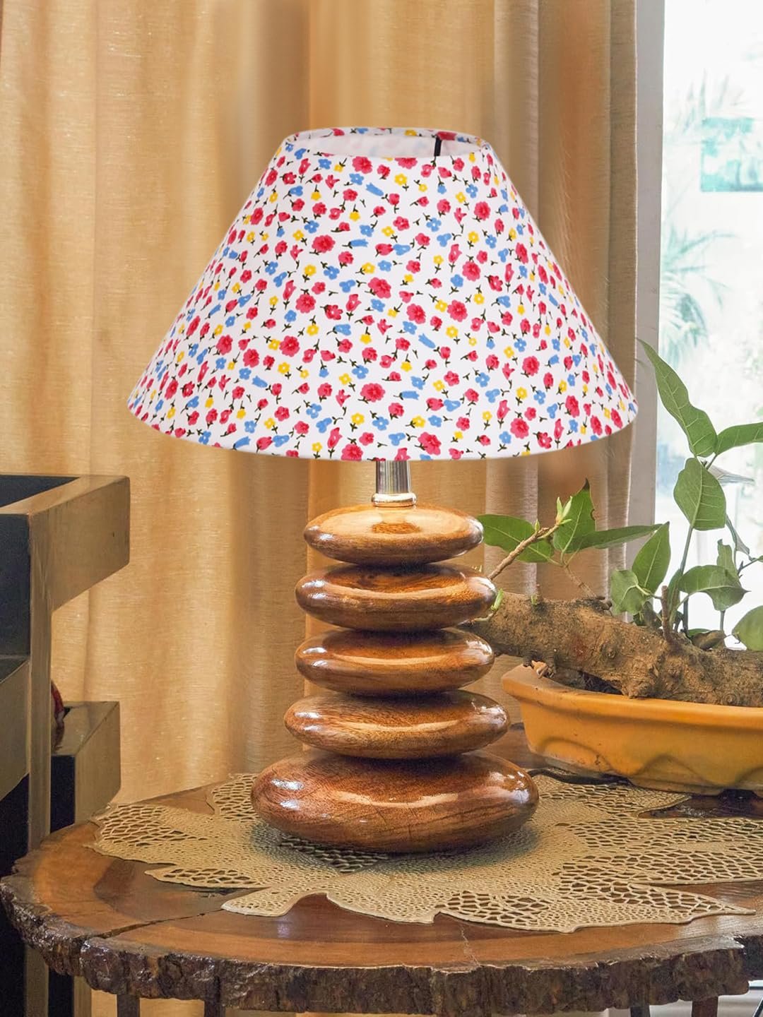 Premium Glass Table Lamp | Decorative Wooden Base Light for Bedroom & Living Room | Perfect Home Accent | Available in Patterns