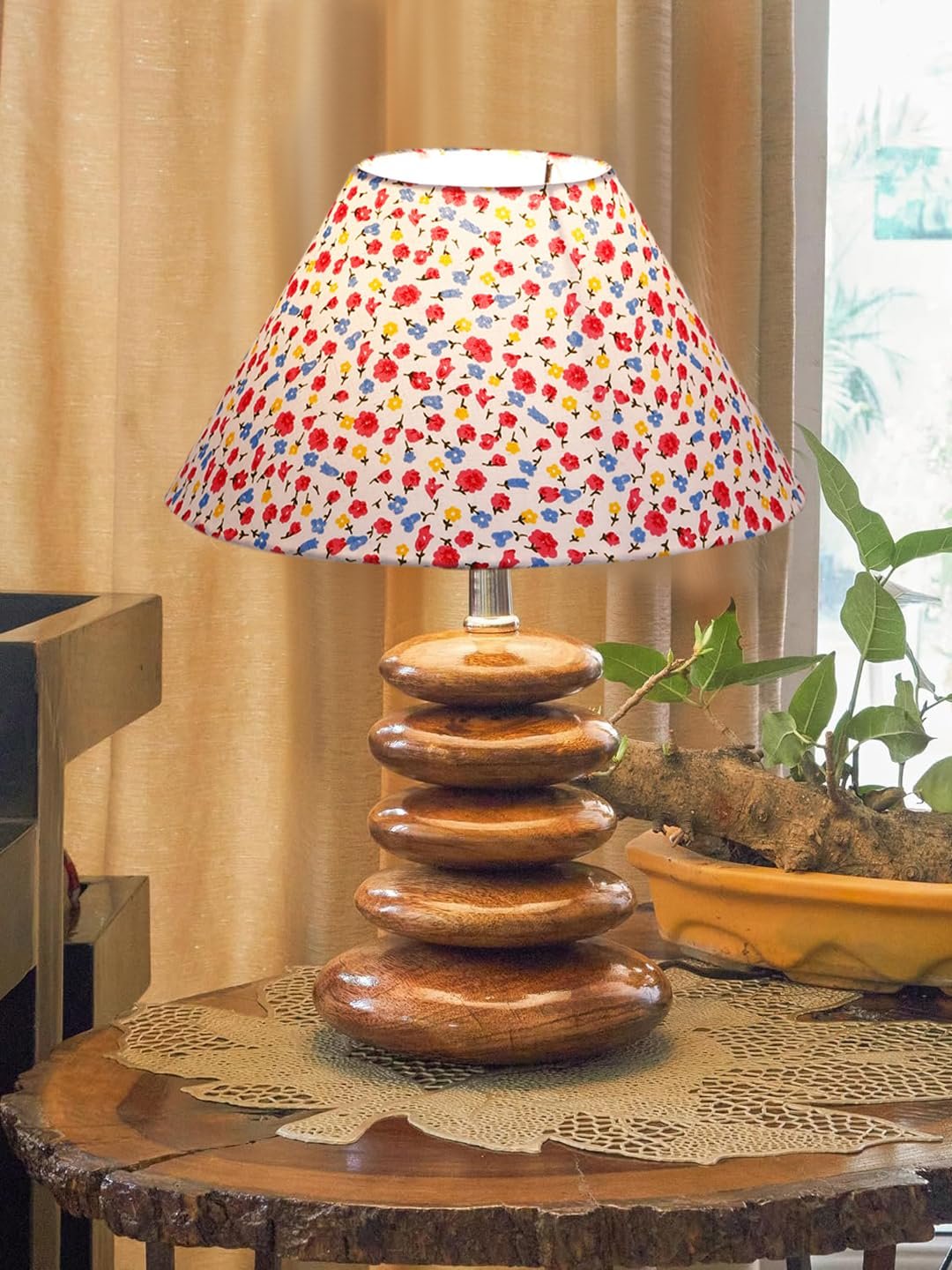Premium Glass Table Lamp | Decorative Wooden Base Light for Bedroom & Living Room | Perfect Home Accent | Available in Patterns