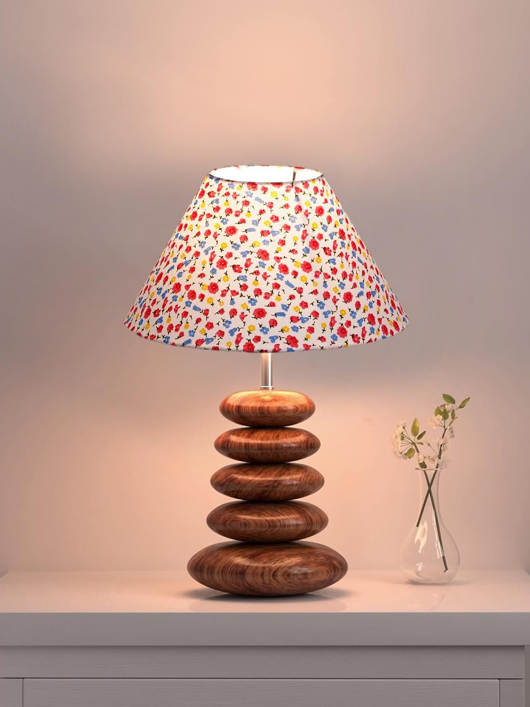 Premium Glass Table Lamp | Decorative Wooden Base Light for Bedroom & Living Room | Perfect Home Accent | Available in Patterns
