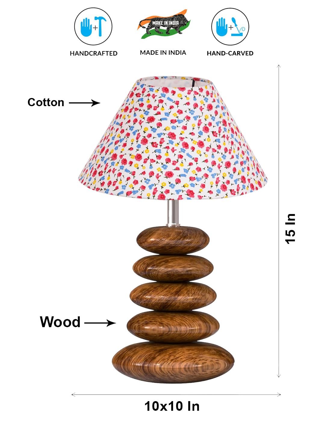 Premium Glass Table Lamp | Decorative Wooden Base Light for Bedroom & Living Room | Perfect Home Accent | Available in Patterns