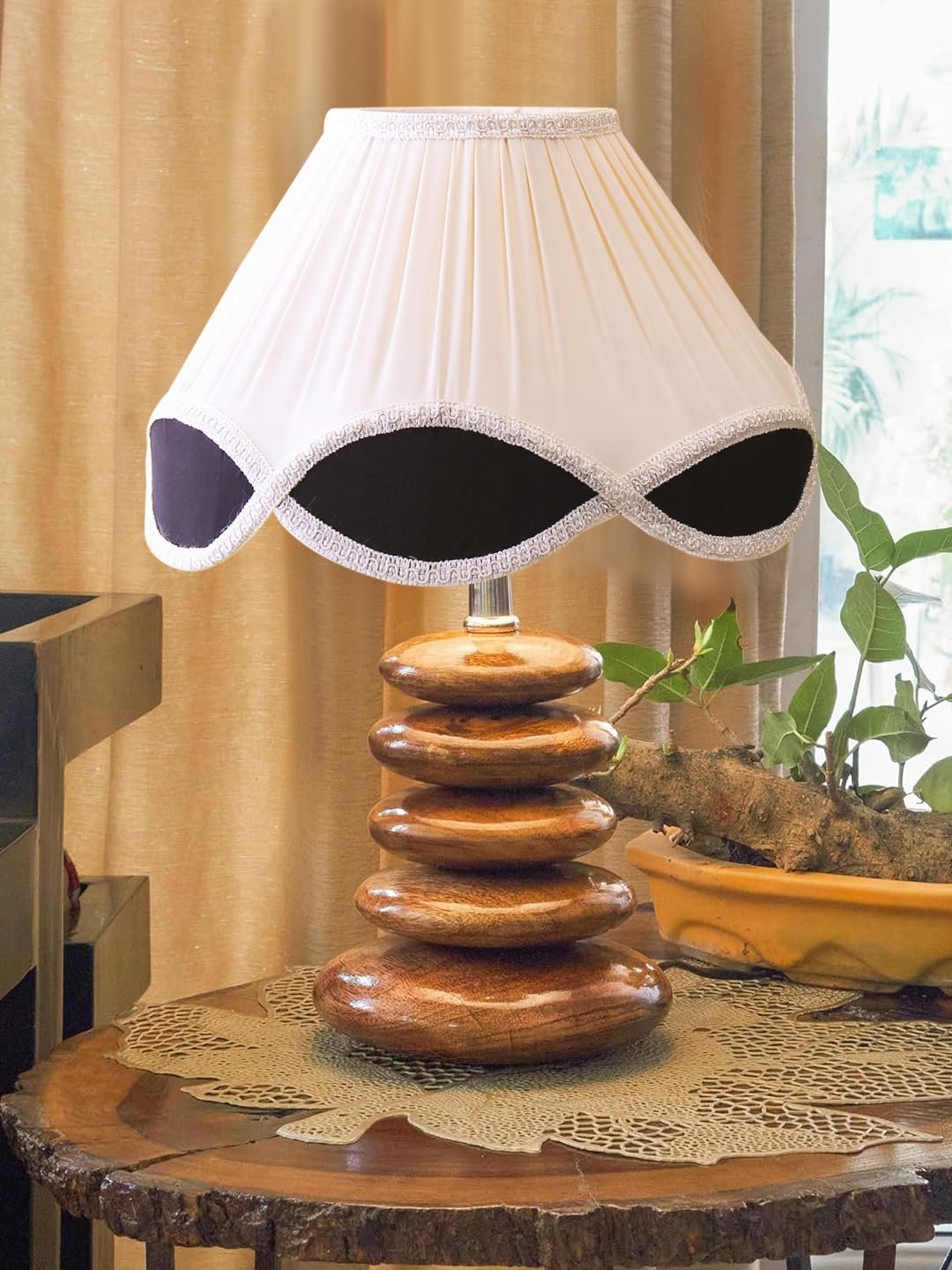 Luxurious Glass Table Lamp | Handcrafted Night Light with Wooden Base | Perfect for Modern & Classic D�cor | Bedroom, Living Room, & Home Lighting � Multicolor