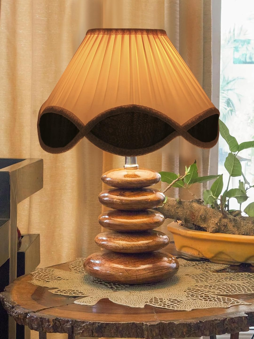 Luxurious Glass Table Lamp | Handcrafted Night Light with Wooden Base | Perfect for Modern & Classic D�cor | Bedroom, Living Room, & Home Lighting � Multicolor