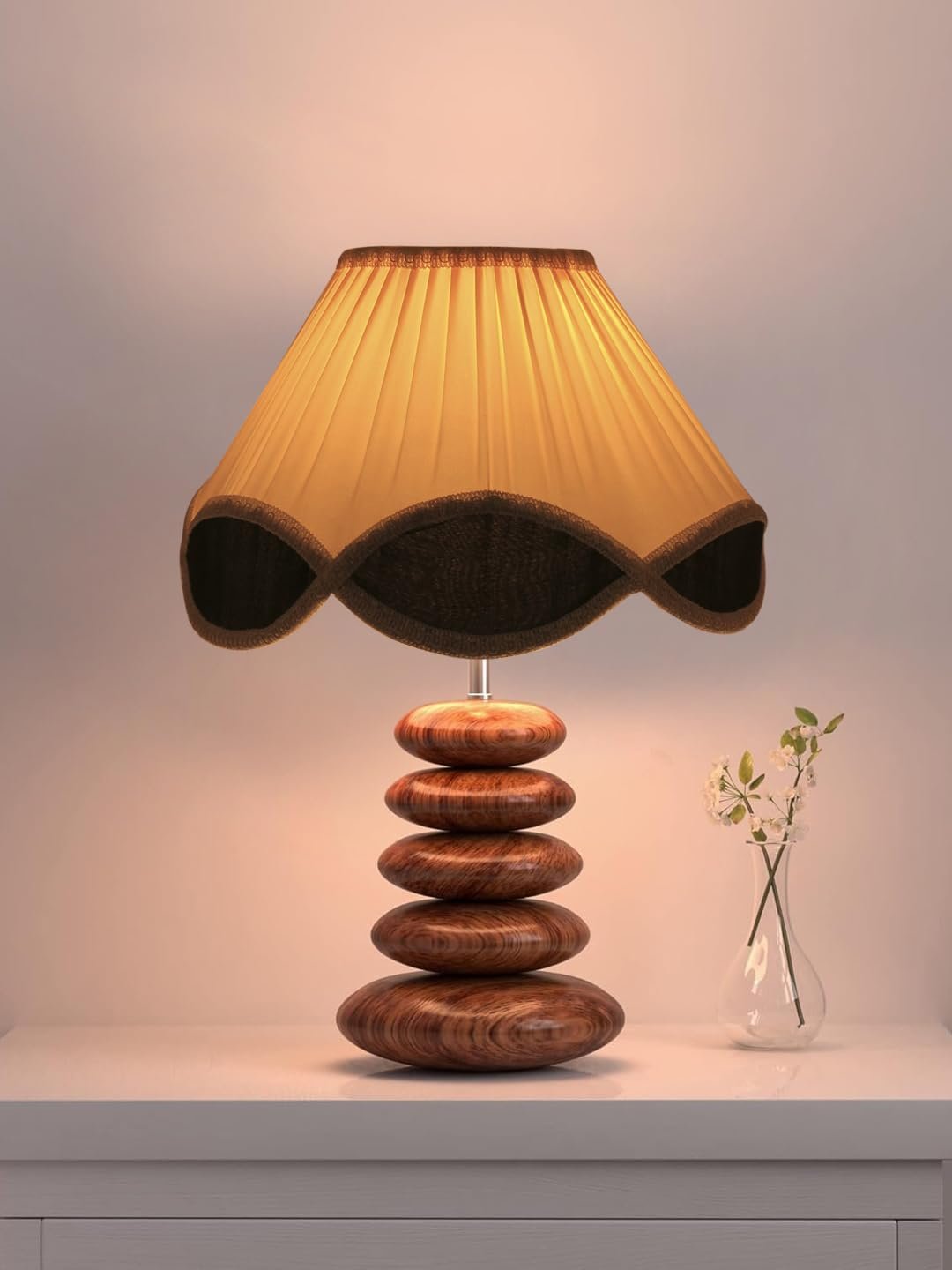 Luxurious Glass Table Lamp | Handcrafted Night Light with Wooden Base | Perfect for Modern & Classic D�cor | Bedroom, Living Room, & Home Lighting � Multicolor