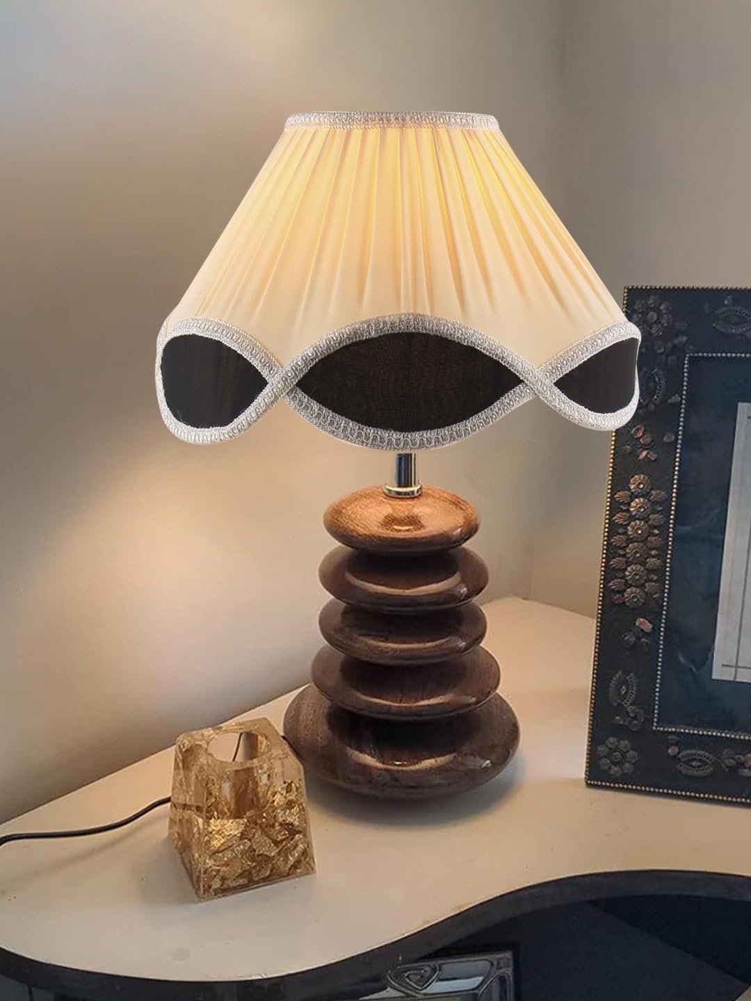 Luxurious Glass Table Lamp | Handcrafted Night Light with Wooden Base | Perfect for Modern & Classic D�cor | Bedroom, Living Room, & Home Lighting � Multicolor