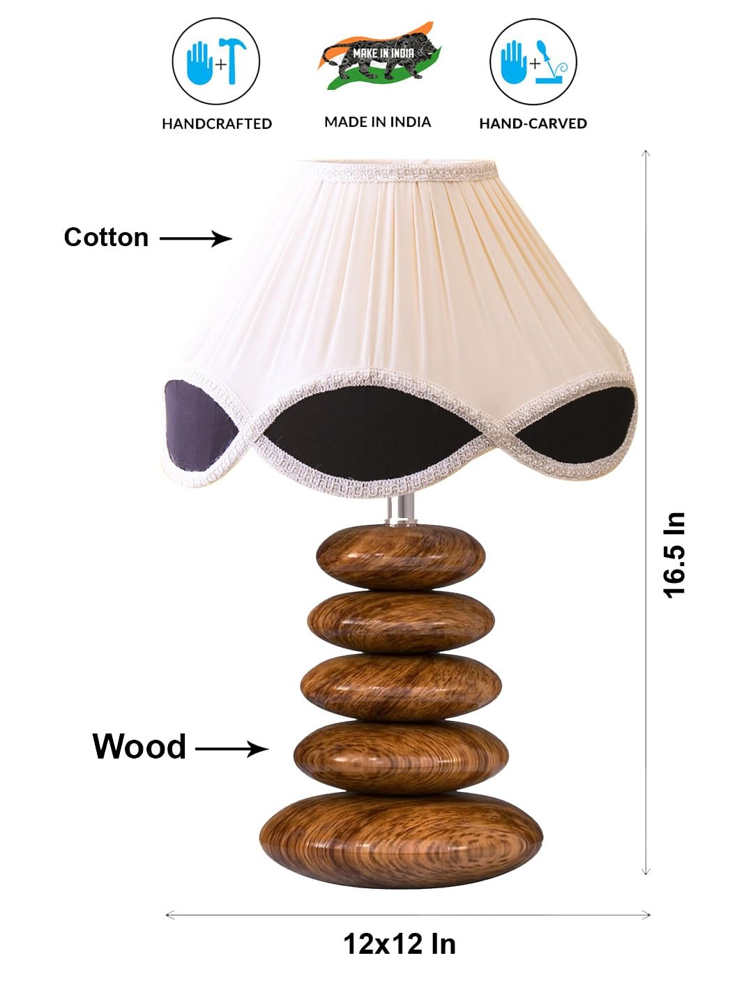 Luxurious Glass Table Lamp | Handcrafted Night Light with Wooden Base | Perfect for Modern & Classic D�cor | Bedroom, Living Room, & Home Lighting � Multicolor