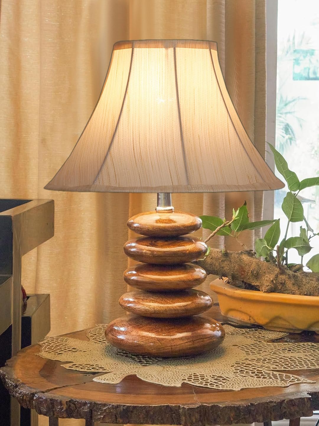 Handmade Glass Lamp | Elegant Table Light with Wooden Base | Perfect for Bedroom, Living Room & Home Decoration | Multiple Designs � Off-White