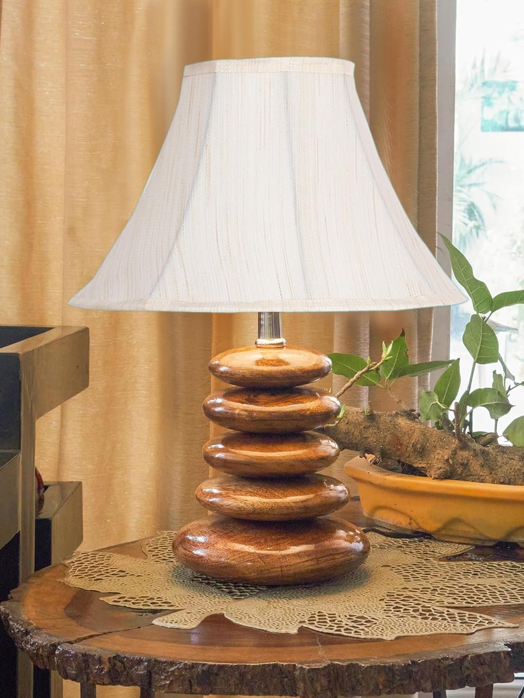 Handmade Glass Lamp | Elegant Table Light with Wooden Base | Perfect for Bedroom, Living Room & Home Decoration | Multiple Designs � Off-White