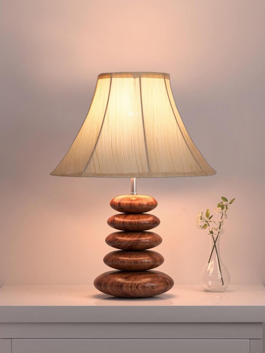 Handmade Glass Lamp | Elegant Table Light with Wooden Base | Perfect for Bedroom, Living Room & Home Decoration | Multiple Designs � Off-White