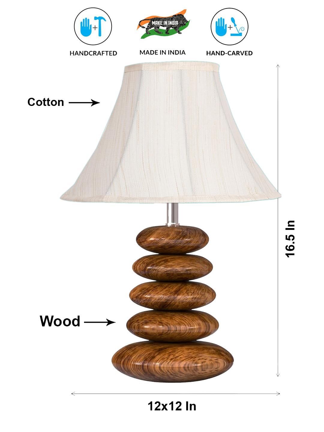 Handmade Glass Lamp | Elegant Table Light with Wooden Base | Perfect for Bedroom, Living Room & Home Decoration | Multiple Designs � Off-White