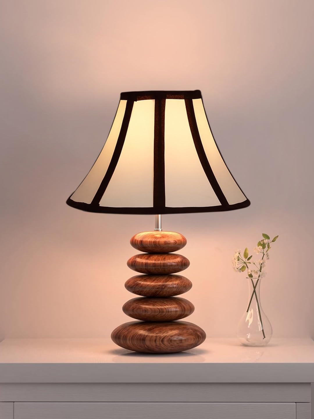 Stylish Glass Table Lamp | Durable Wooden Base Night Light for Bedroom & Living Room D�cor | Elegant Home Lighting Solution � Multicolor
