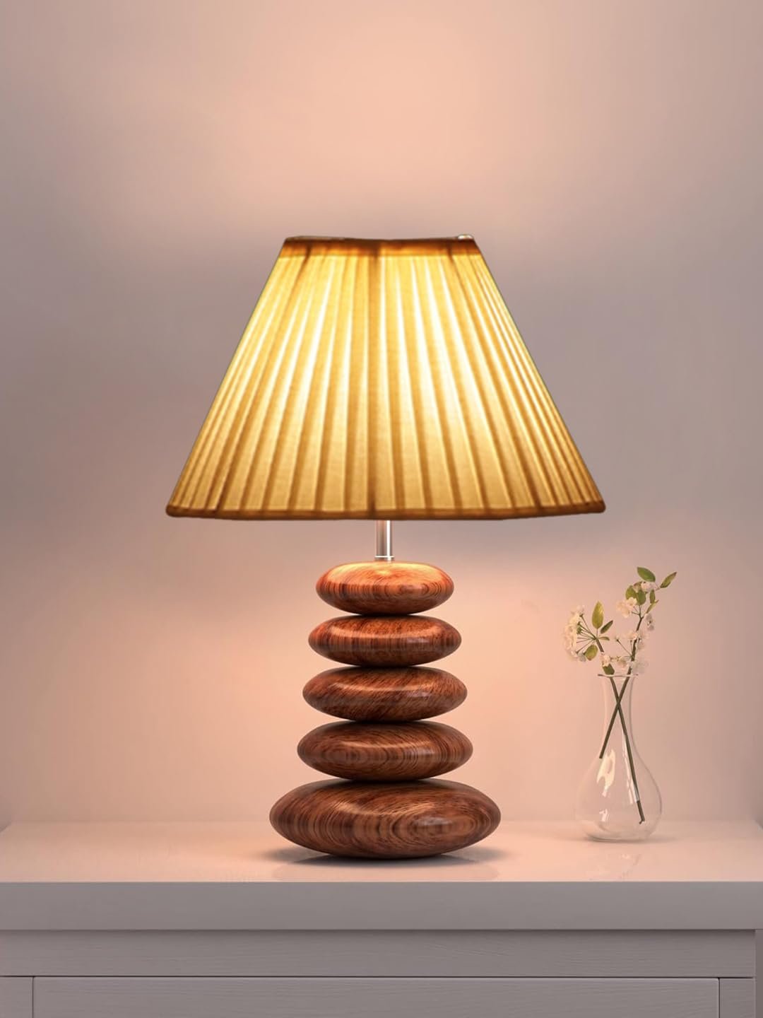 Handmade Glass Night Lamp | Artistic Table Light with Wooden Base | Perfect Home, Bedroom & Living Room Accent | Multiple Designs � Off-White