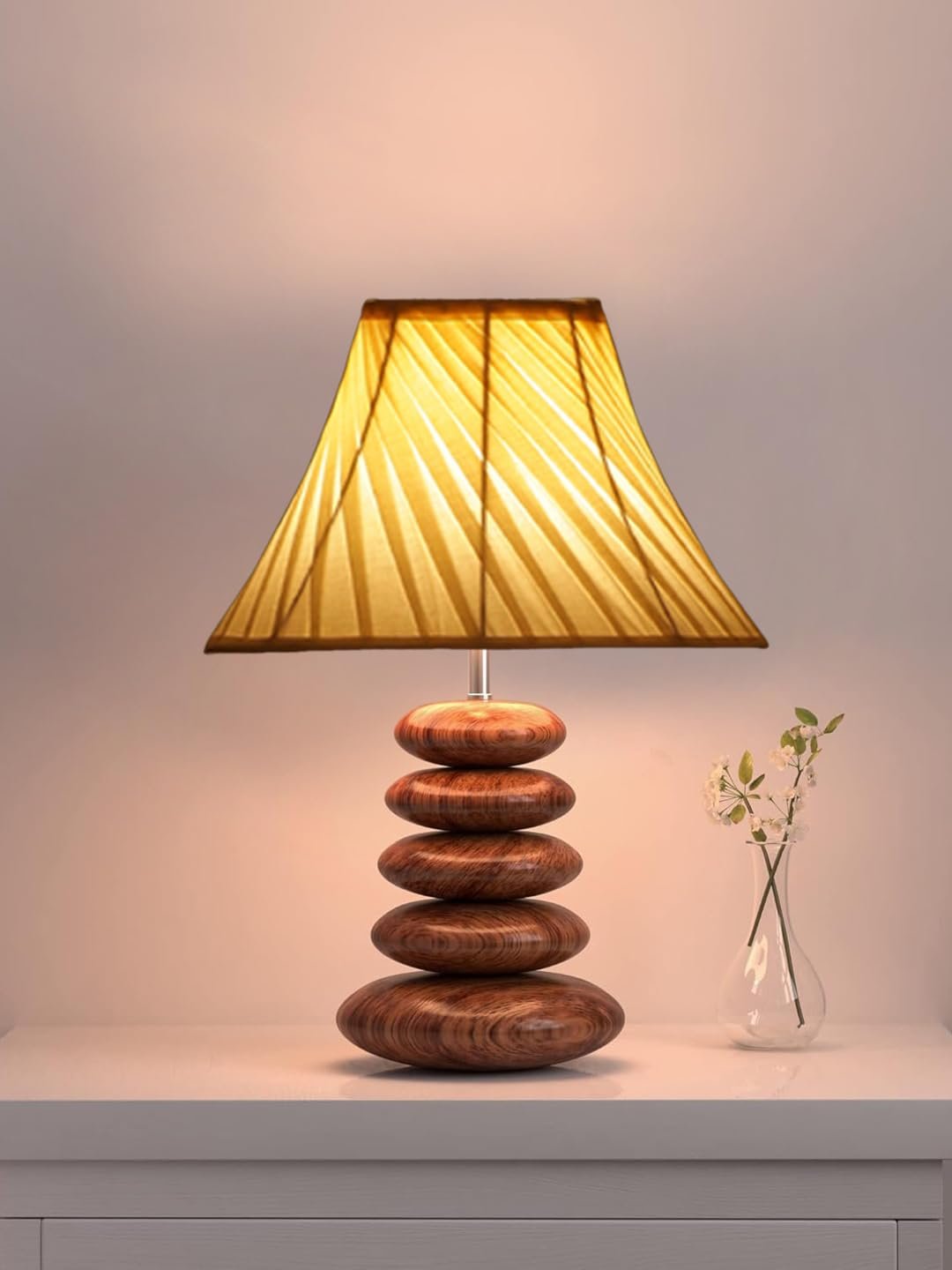 Sophisticated Glass Lamp | Decorative Wooden Base Light for Bedroom, Living Room & Home Lighting | Elegant Colors & Patterns � OffWhite