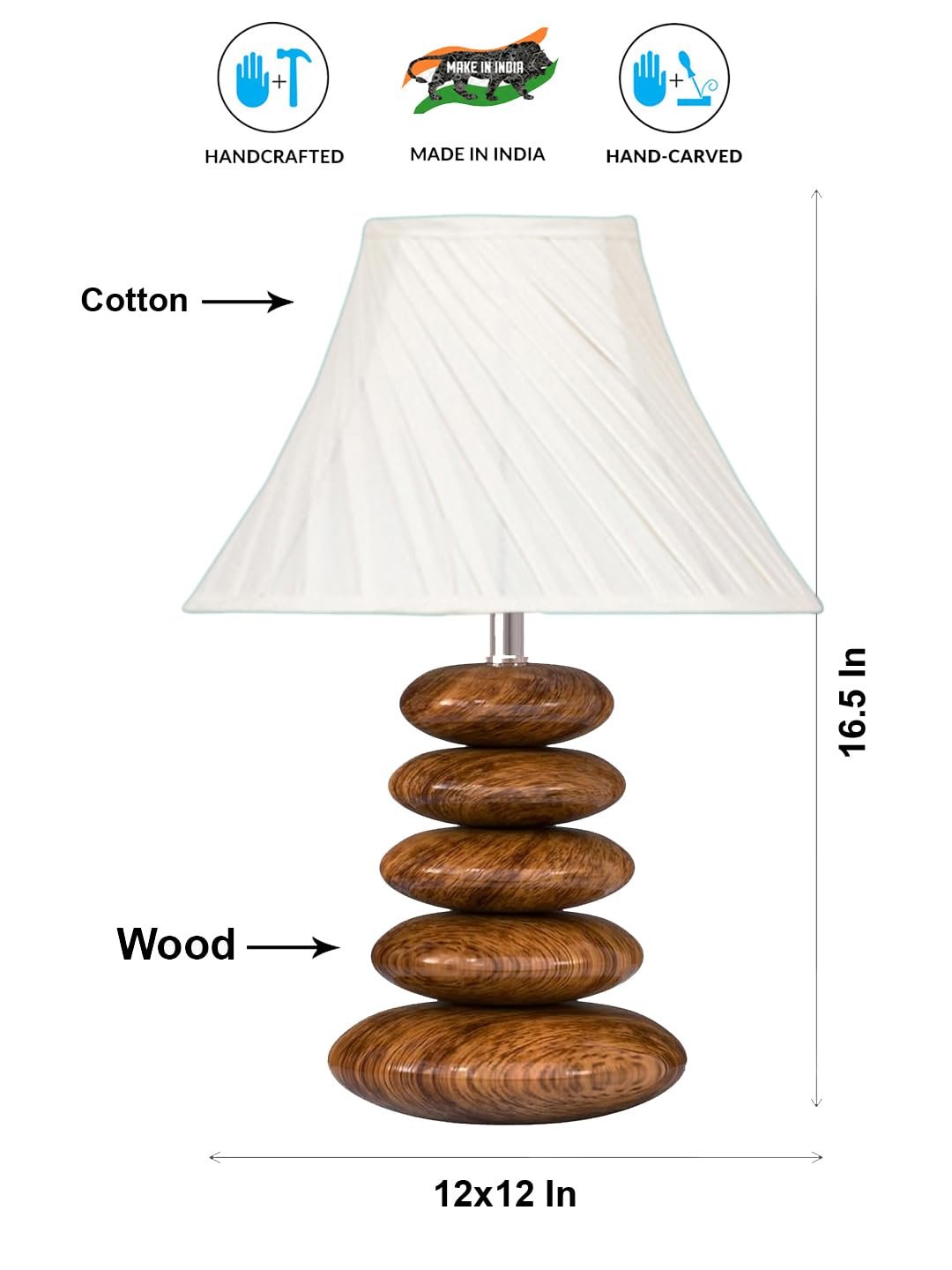 Sophisticated Glass Lamp | Decorative Wooden Base Light for Bedroom, Living Room & Home Lighting | Elegant Colors & Patterns � OffWhite