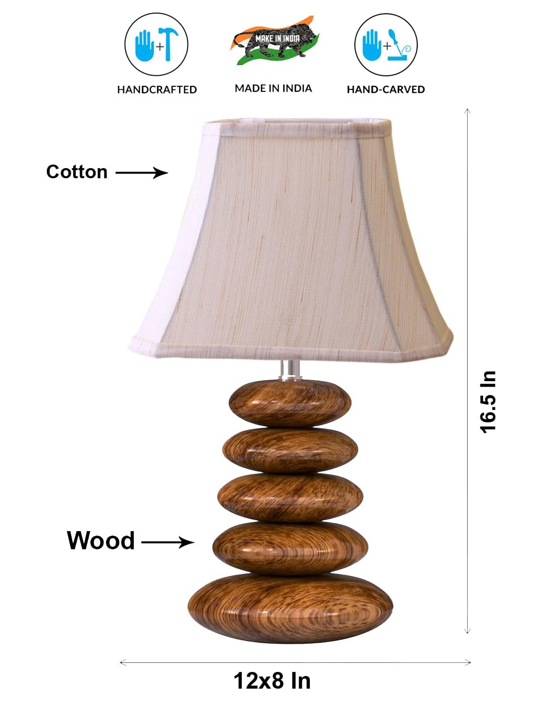 Upscale Table Lamp with Glass & Wooden Base | Elegant Night Light for Home & Room Decoration | Bedroom & Living Room Lighting | Multiple Designs - (Off-White)