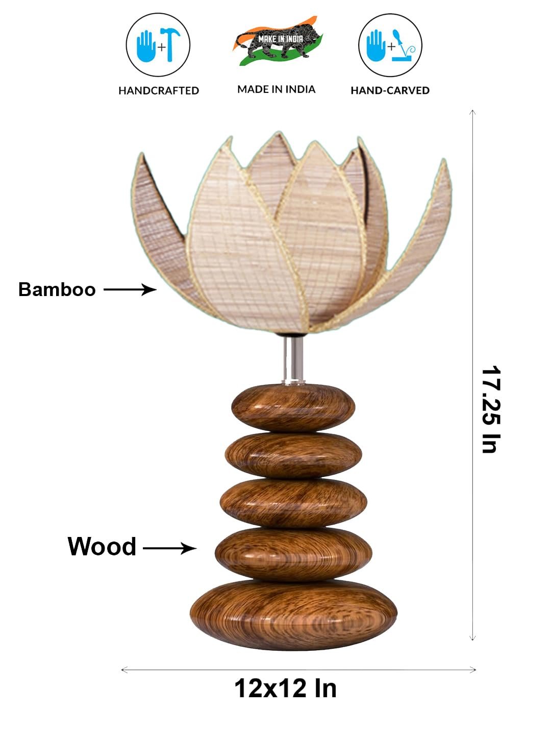 Upscale Table Lamp with Glass & Wooden Base | Elegant Night Light for Home & Room Decoration | Bedroom & Living Room Lighting | Multiple Designs - (Beige)