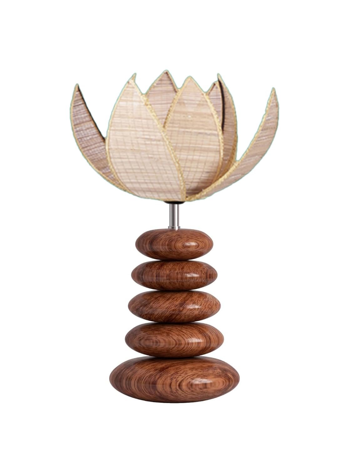 Upscale Table Lamp with Glass & Wooden Base | Elegant Night Light for Home & Room Decoration | Bedroom & Living Room Lighting | Multiple Designs - (Beige)