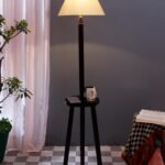 Off-White Cotton Conical Wooden Floor Lamp -20(14×55.75inches) -Tripod Brown