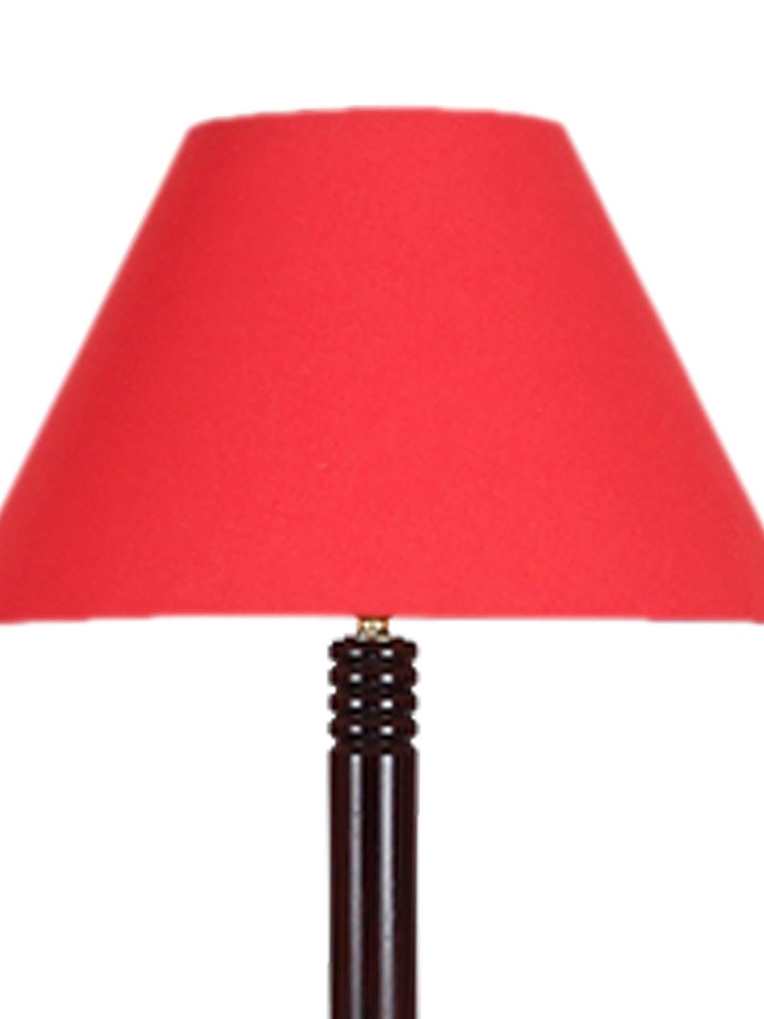 Red Cotton Conical Wooden Floor Lamp -22-(14x55.75inches) -Tripod Brown
