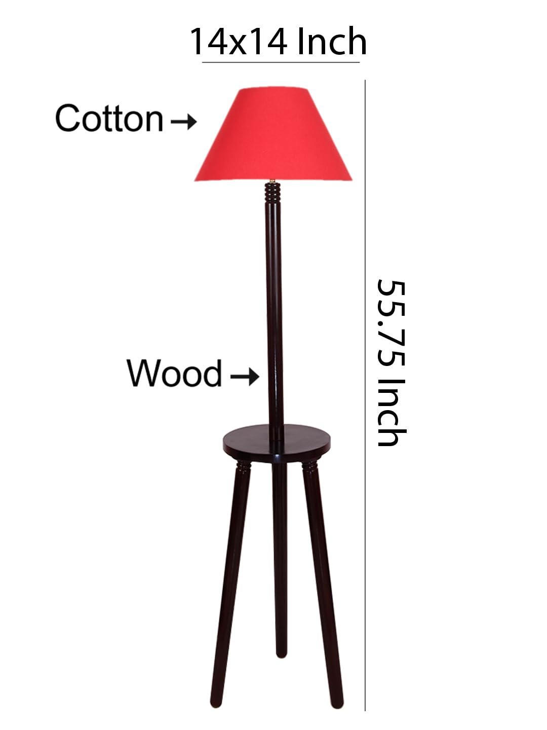 Red Cotton Conical Wooden Floor Lamp -22-(14x55.75inches) -Tripod Brown