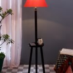 Orange Cotton Conical Wooden Floor Lamp -23-(14×55.75inches) -Tripod Brown