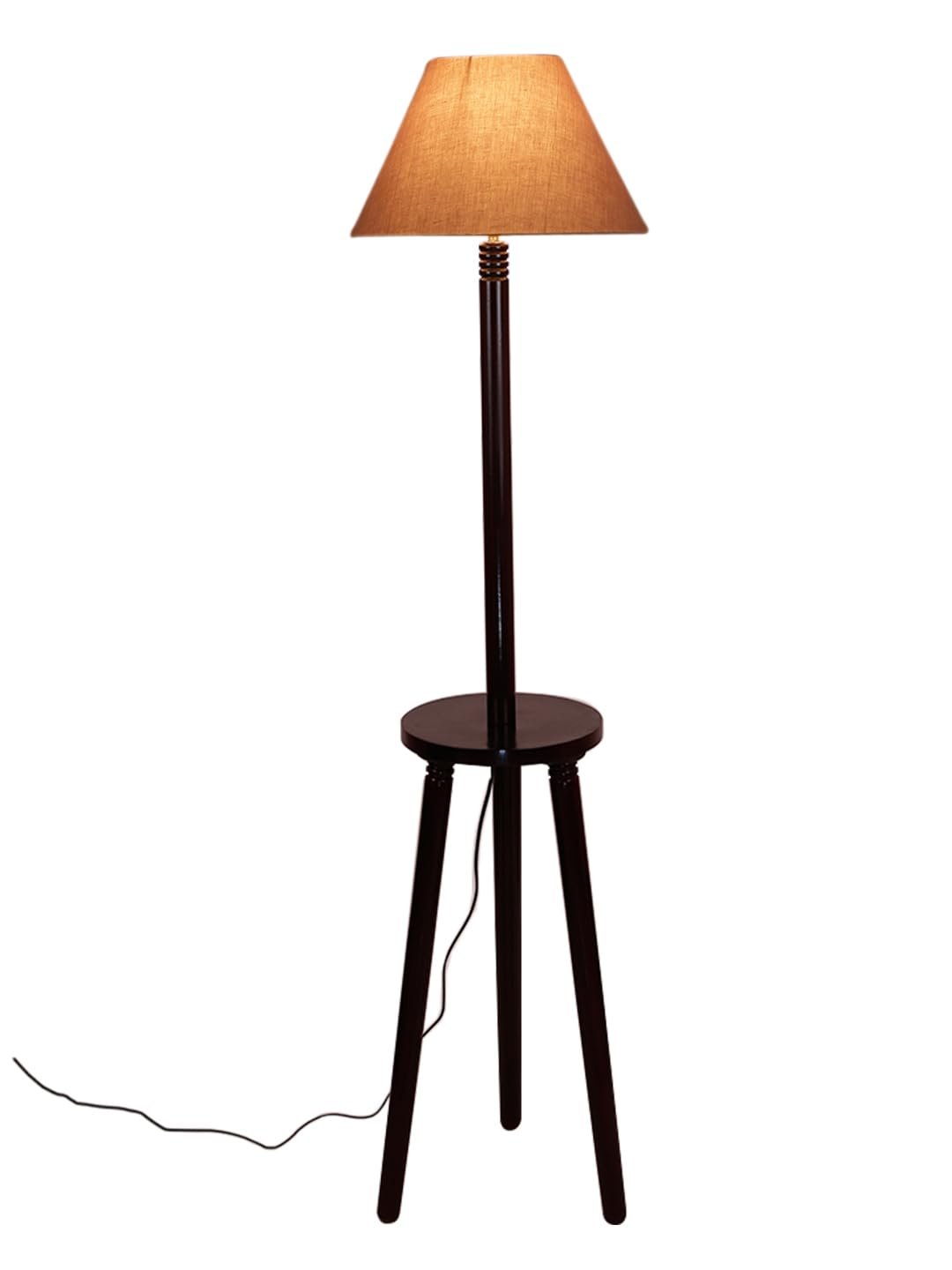 Grey Cotton Conical Wooden Floor Lamp -25-(14x55.75inches) -Tripod Brown