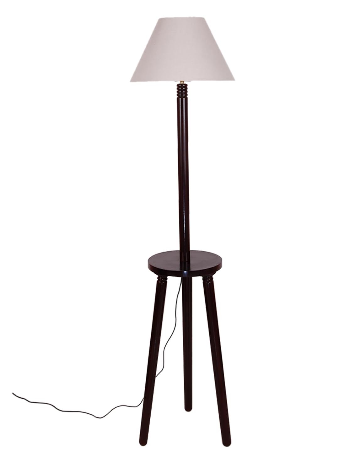 Grey Cotton Conical Wooden Floor Lamp -25-(14x55.75inches) -Tripod Brown