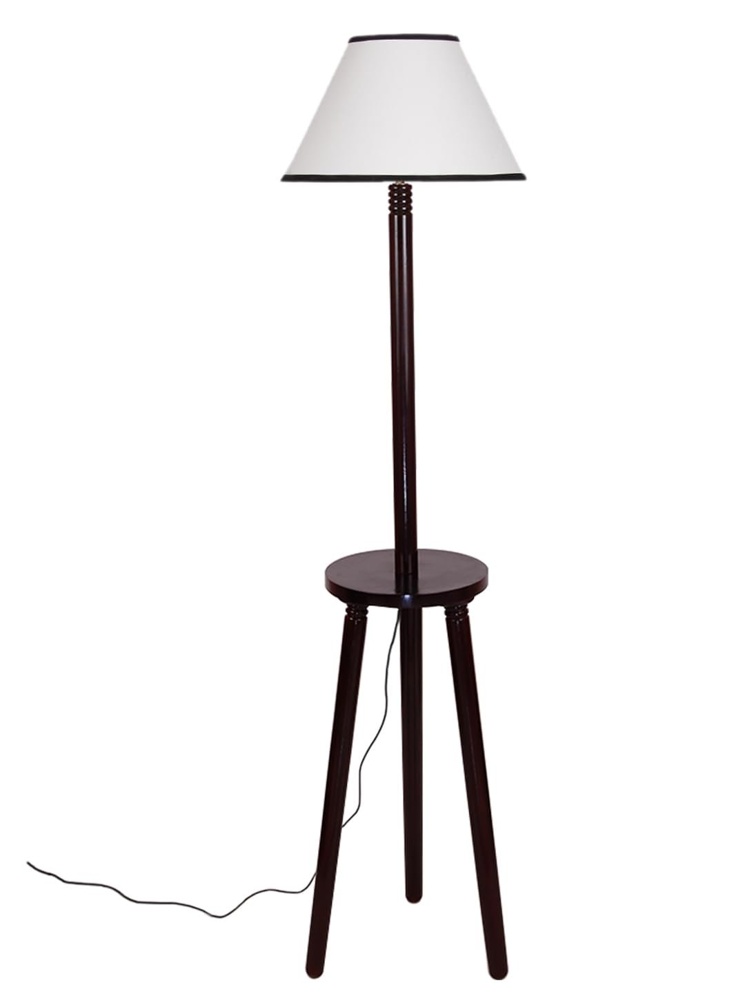 White & Black Cotton Conical Wooden Floor Lamp -26-(14x55.75inches) -Tripod Brown
