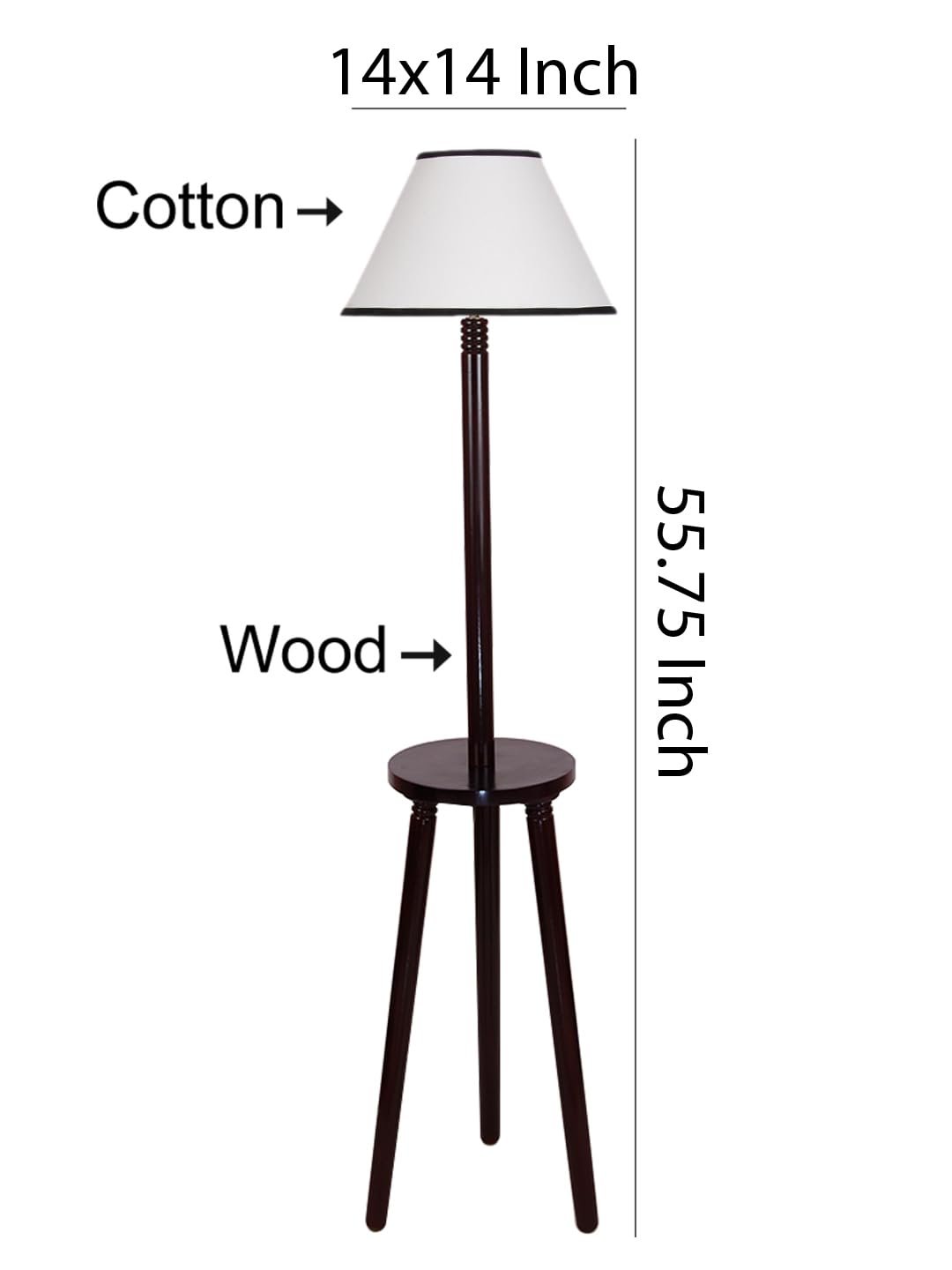 White & Black Cotton Conical Wooden Floor Lamp -26-(14x55.75inches) -Tripod Brown