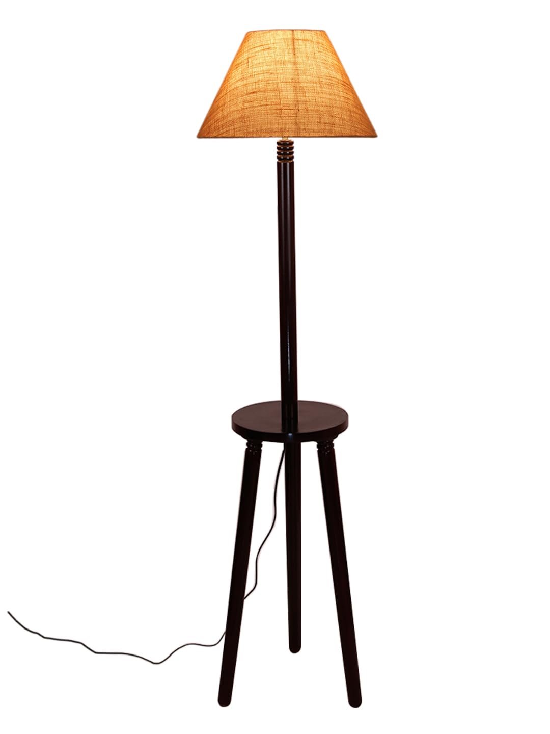 Beige Jute Conical Wooden Floor Lamp -27-(14x55.75inches) -Tripod Brown