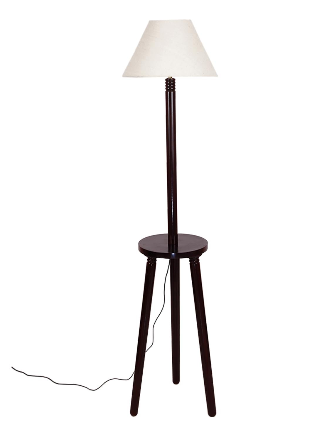 White Jute Conical Wooden Floor Lamp -28-(14x55.75inches) -Tripod Brown