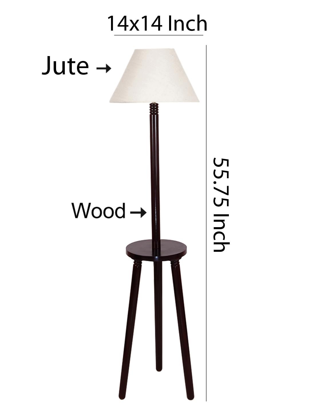 White Jute Conical Wooden Floor Lamp -28-(14x55.75inches) -Tripod Brown