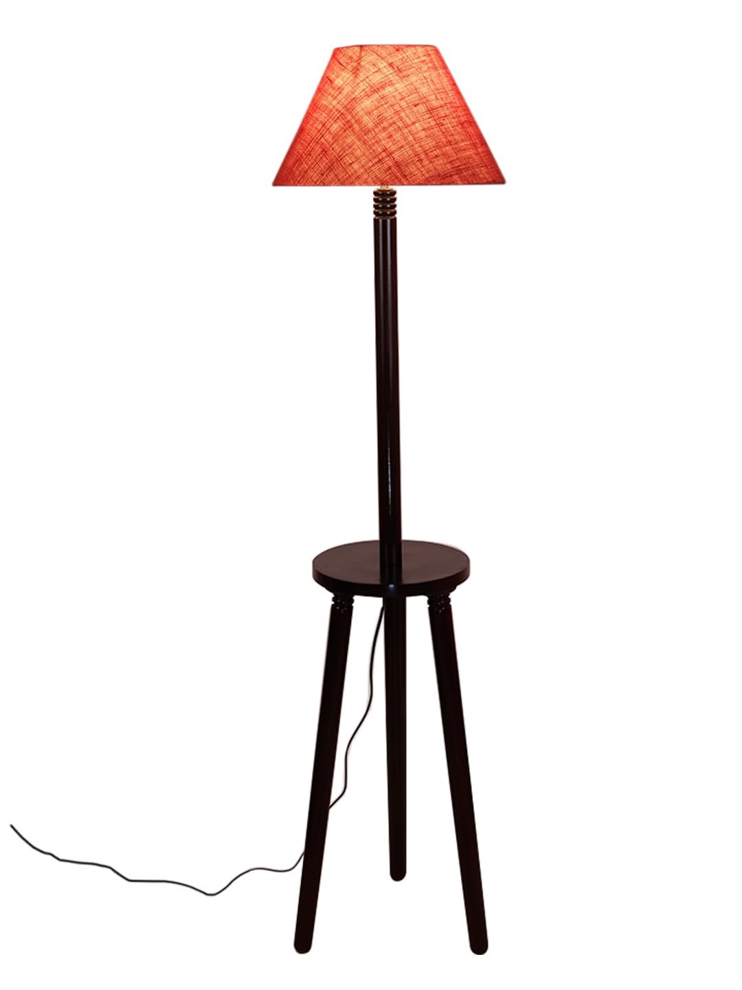 Pink Jute Conical Wooden Floor Lamp -29-(14x55.75inches) -Tripod Brown
