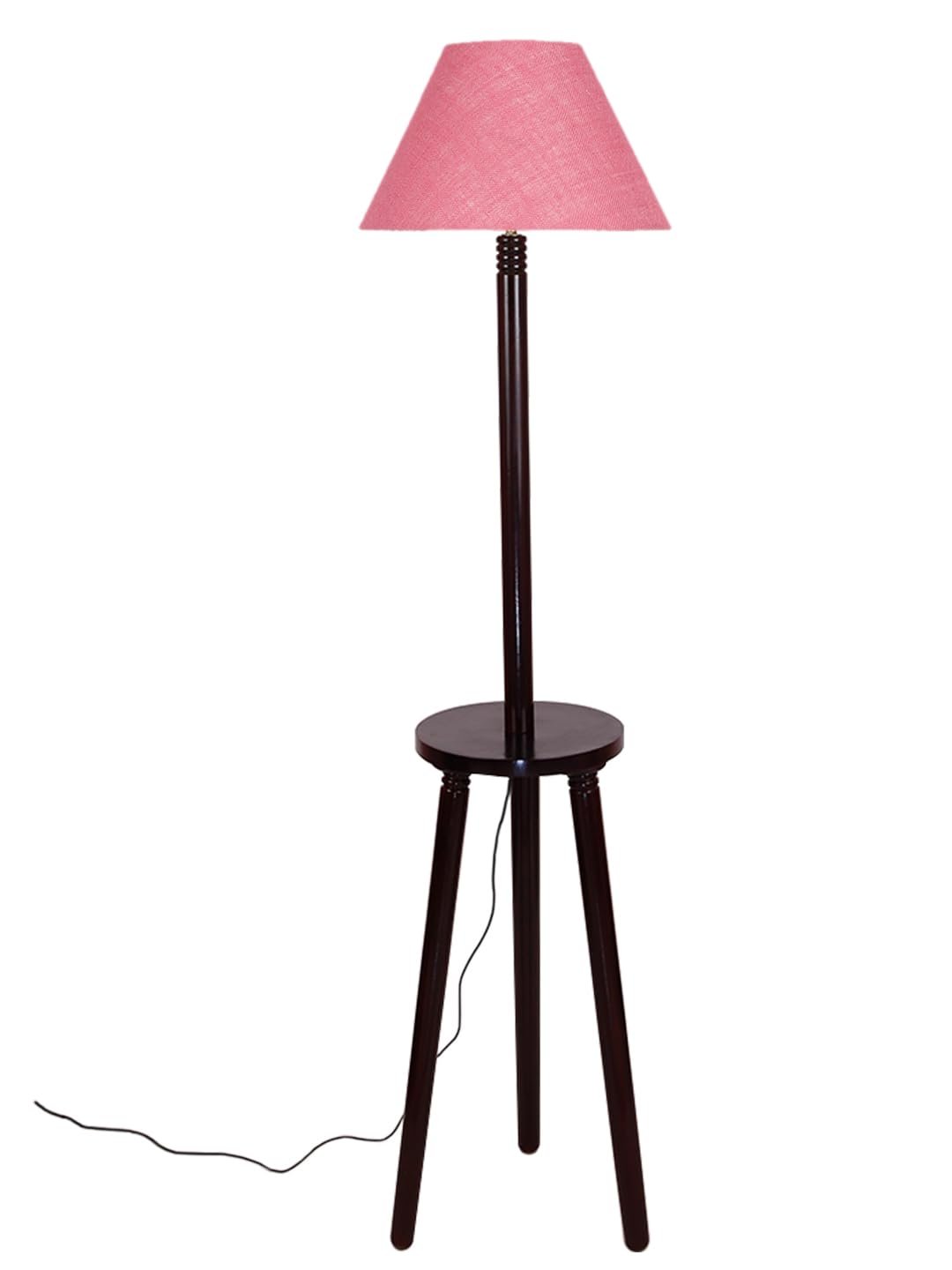 Pink Jute Conical Wooden Floor Lamp -29-(14x55.75inches) -Tripod Brown