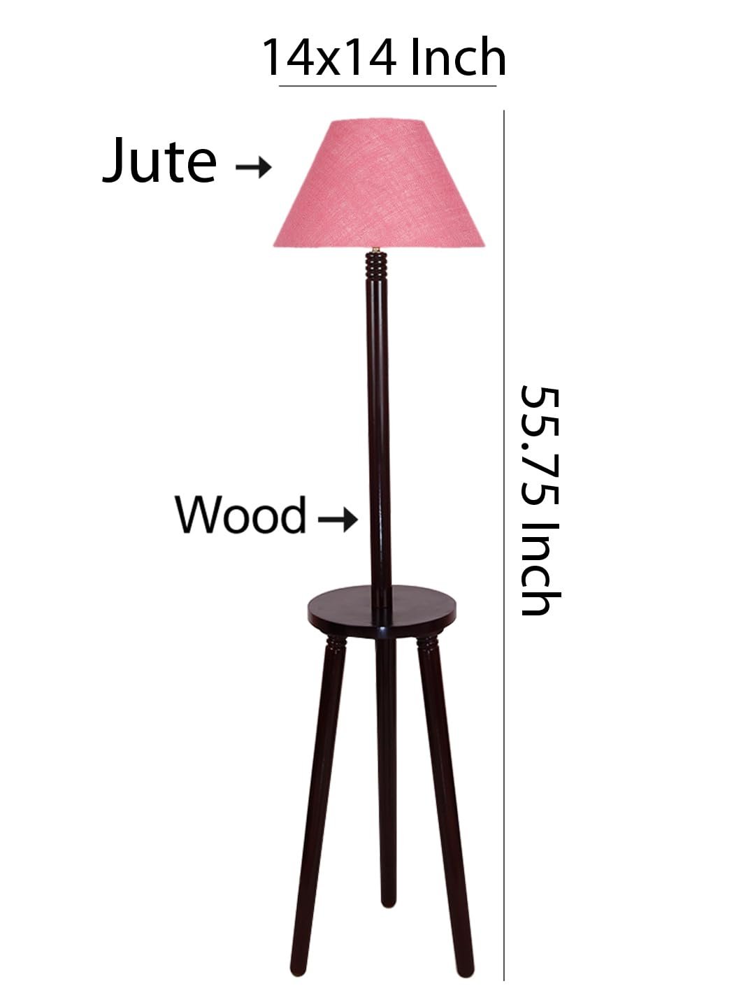 Pink Jute Conical Wooden Floor Lamp -29-(14x55.75inches) -Tripod Brown