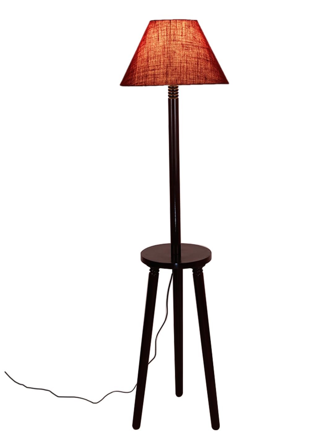Maroon Jute Conical Wooden Floor Lamp -30-(14x55.75inches) -Tripod Brown